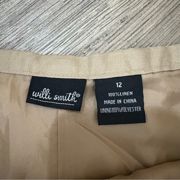 Willi Smith 100% Linen Knee Length Skirt Beige Flare Sz 12 Western Boho Lined - Picture 2 of 8
